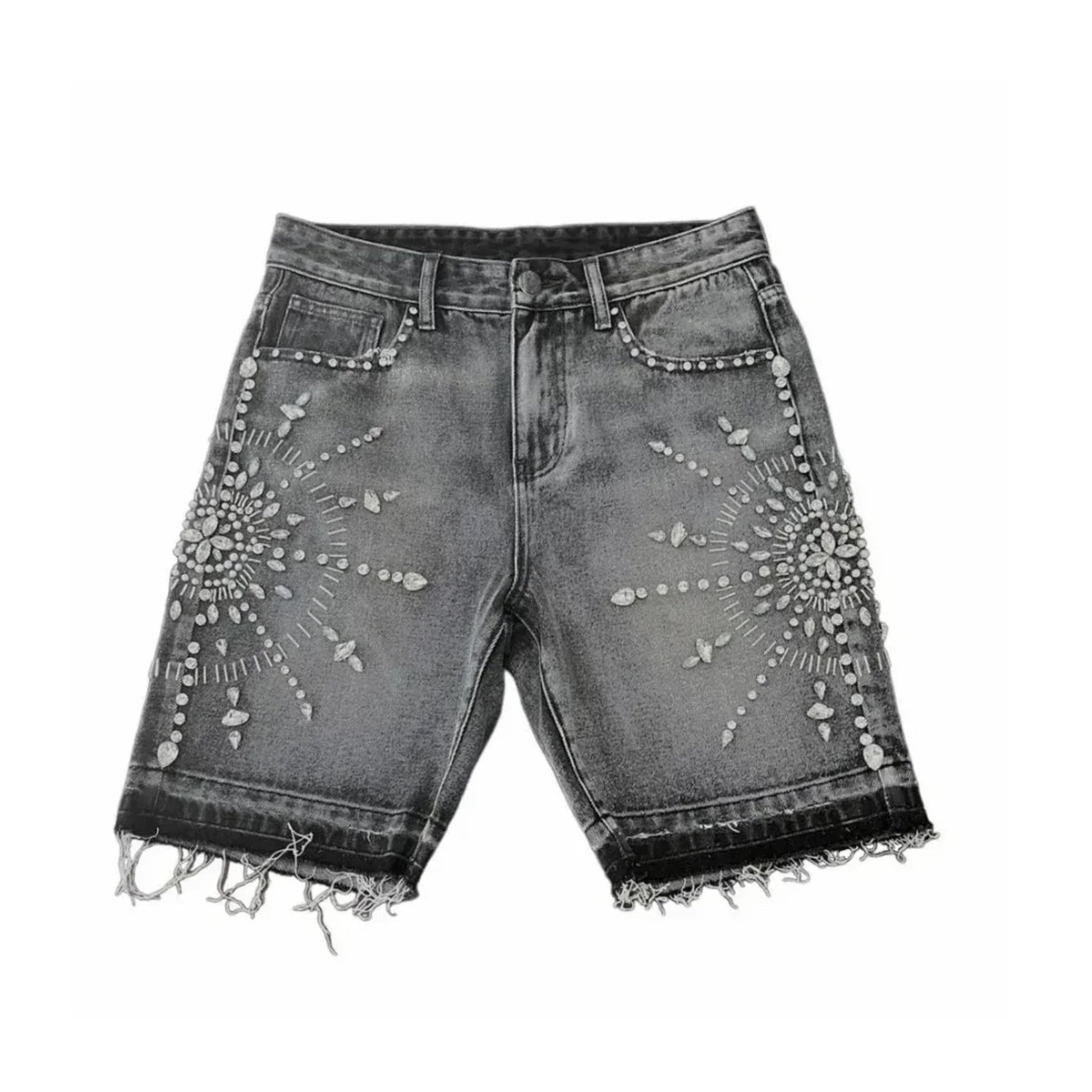 DIAMOND PATTERN DENIM SHORTS