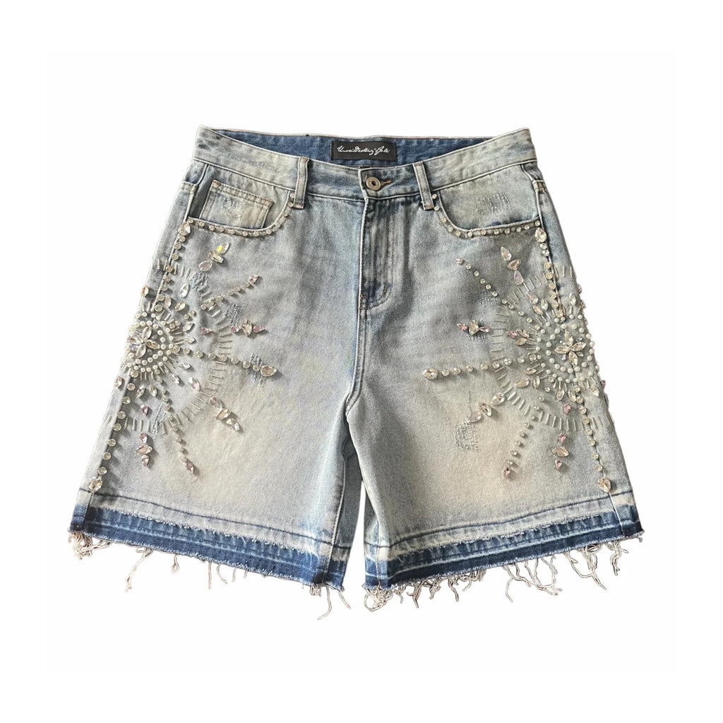 DIAMOND PATTERN DENIM SHORTS