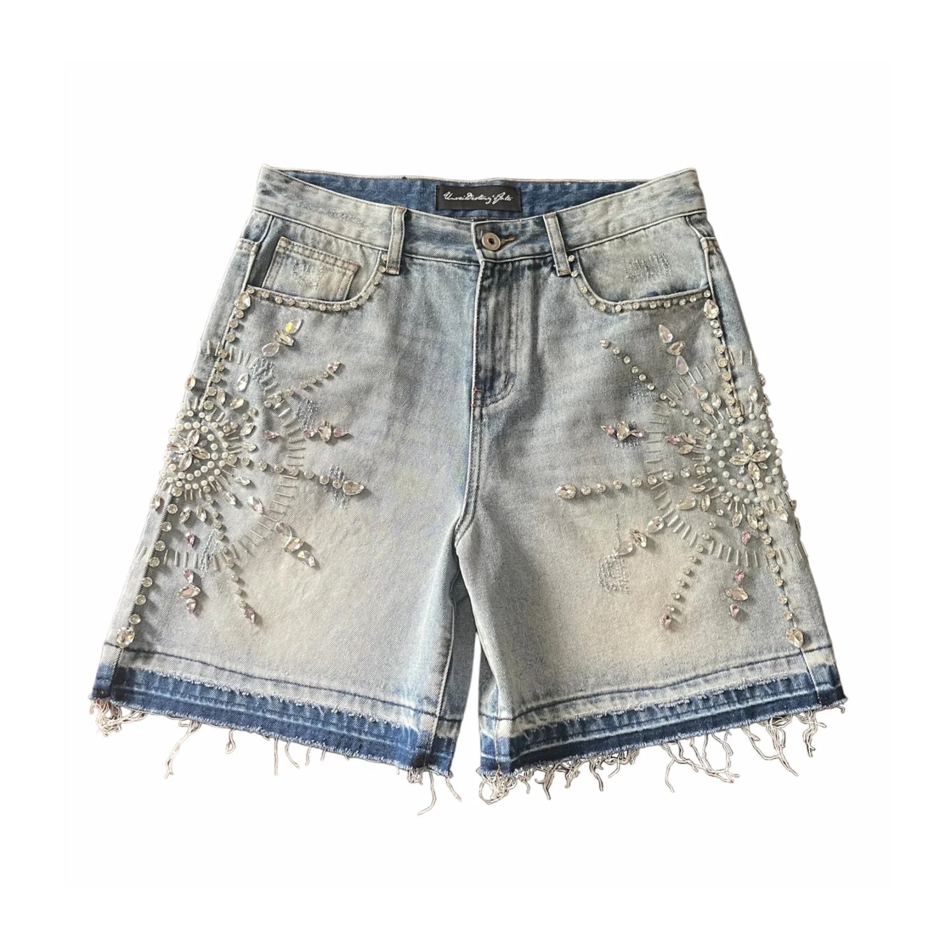 DIAMOND PATTERN DENIM SHORTS