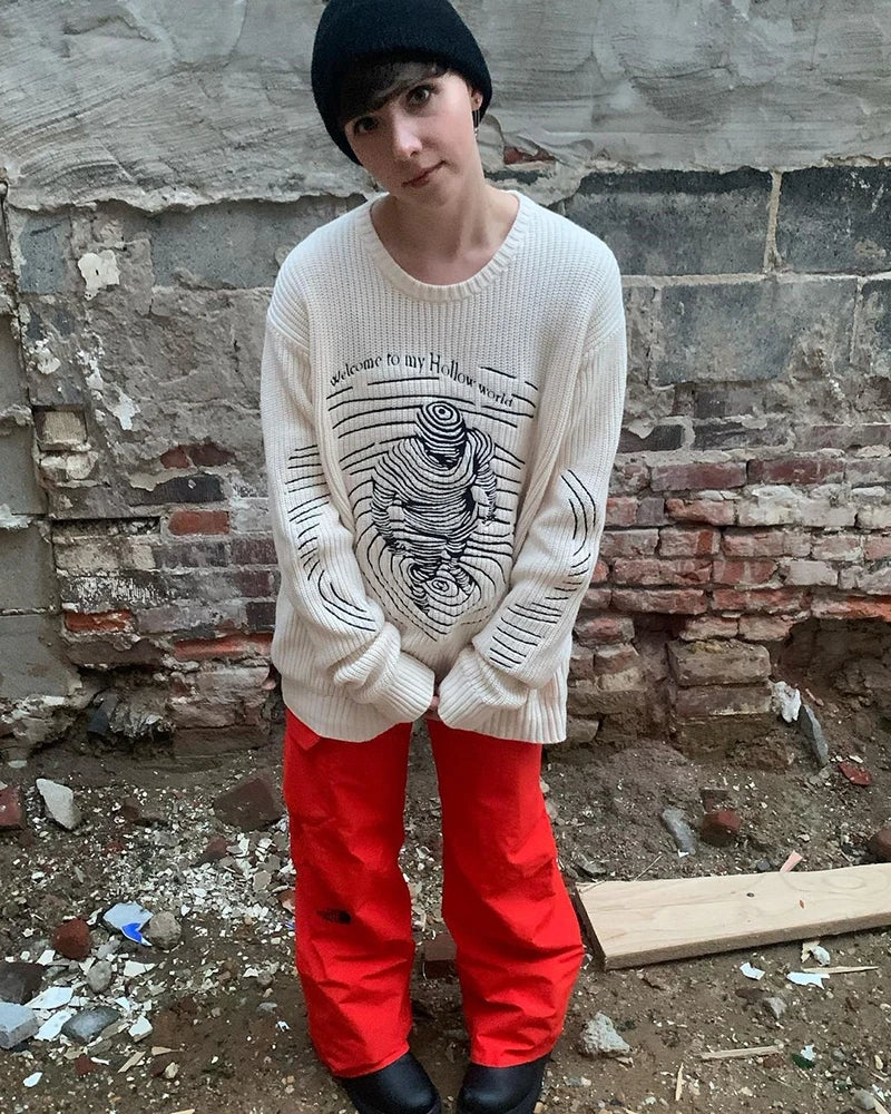 Jerseys Y2k para hombres y mujeres, suéteres con patrón de rayas, ropa de calle de punto, Harajuku de gran tamaño, prendas de punto con cuello redondo