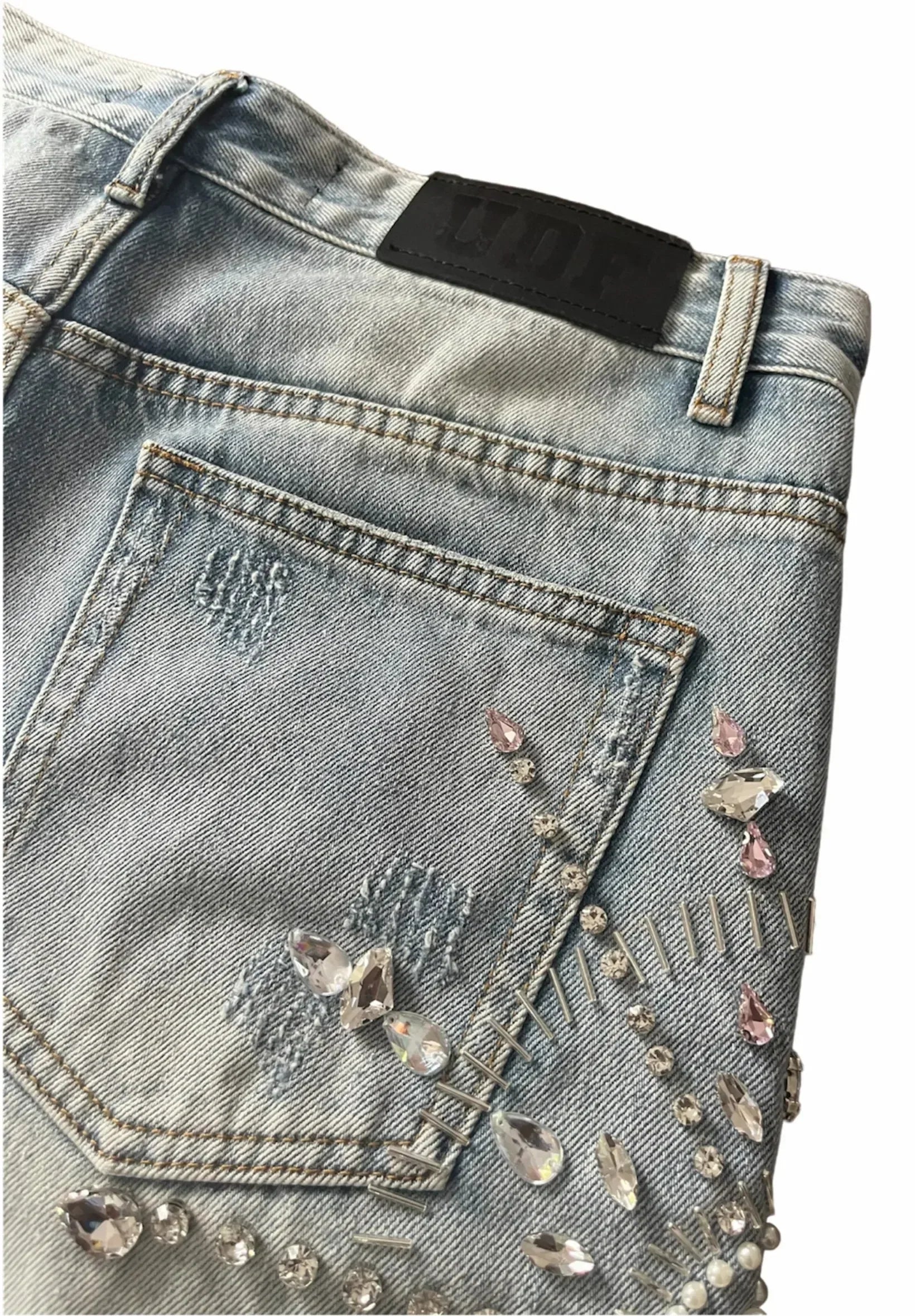 DIAMOND PATTERN DENIM SHORTS