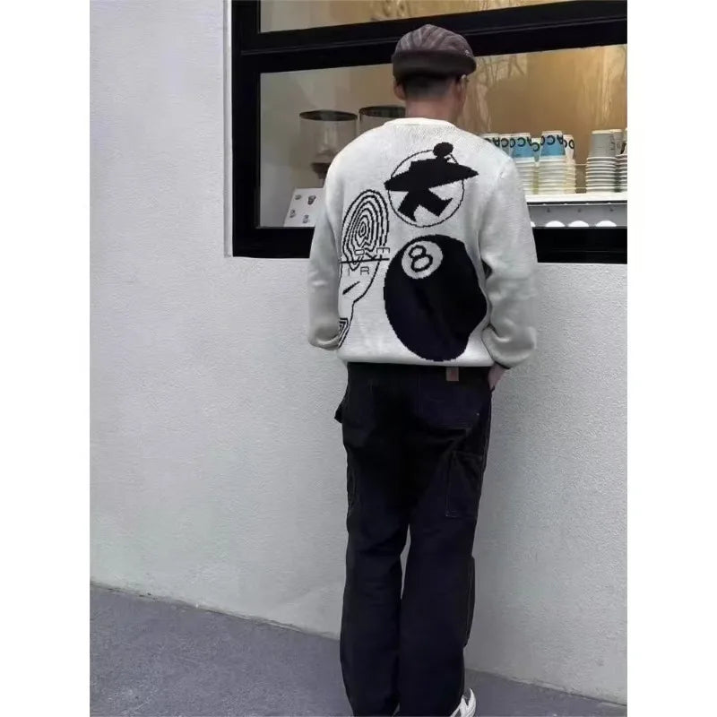 Hiphop punk mode casual letter gebreide heren trui 2025, straatpersoonlijkheid, veelzijdige top hoodie paar trendy losse trui