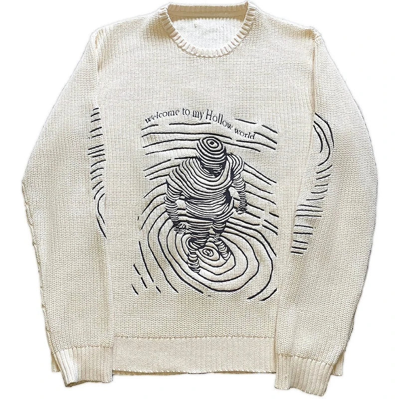 Jerseys Y2k para hombres y mujeres, suéteres con patrón de rayas, ropa de calle de punto, Harajuku de gran tamaño, prendas de punto con cuello redondo