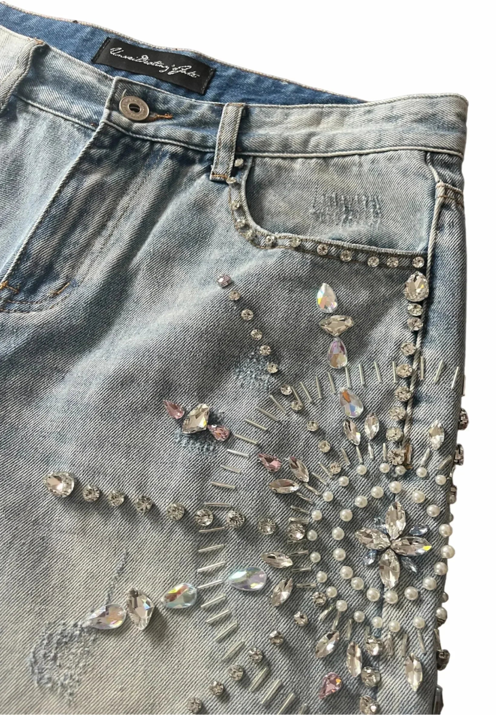 DIAMOND PATTERN DENIM SHORTS