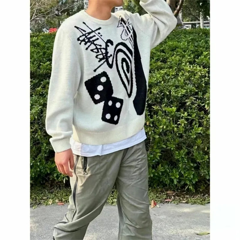 Hiphop punk mode casual letter gebreide heren trui 2025, straatpersoonlijkheid, veelzijdige top hoodie paar trendy losse trui